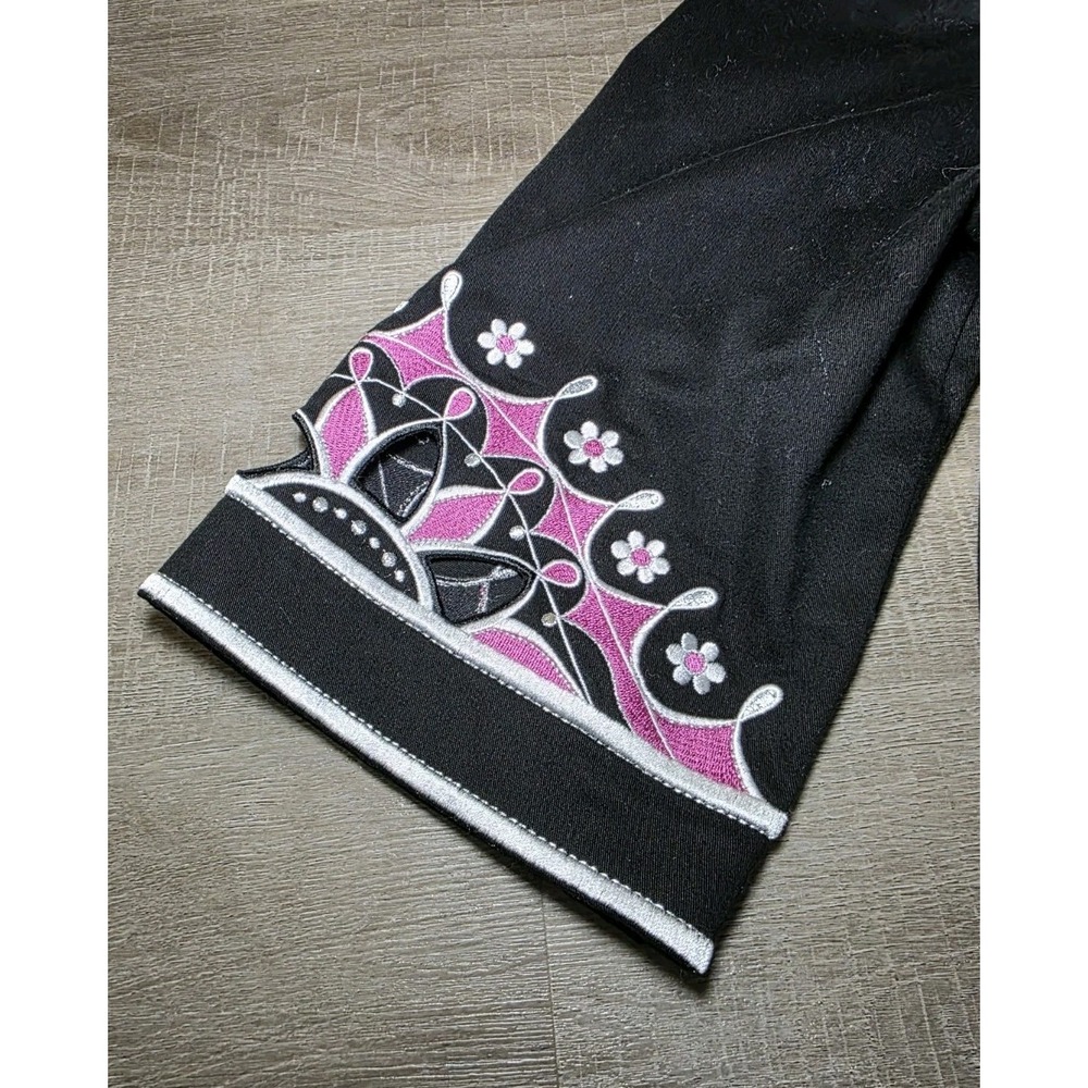 Bob Mackie Wearable Art Jacket Medium Black Pink Embroidery Flower ZipUp QVC 90s - Picture 4 of 8